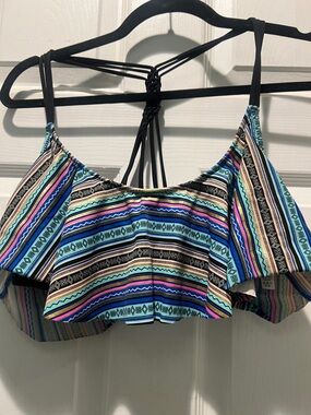 PINK Victoria's Secret Multi-Color Striped Flounce Bikini Top